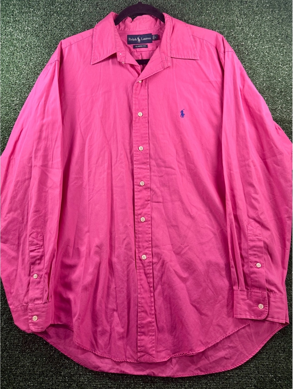 Polo Ralph Lauren Button Down Shirt Mens L Pink Classic Fit Blue Pony